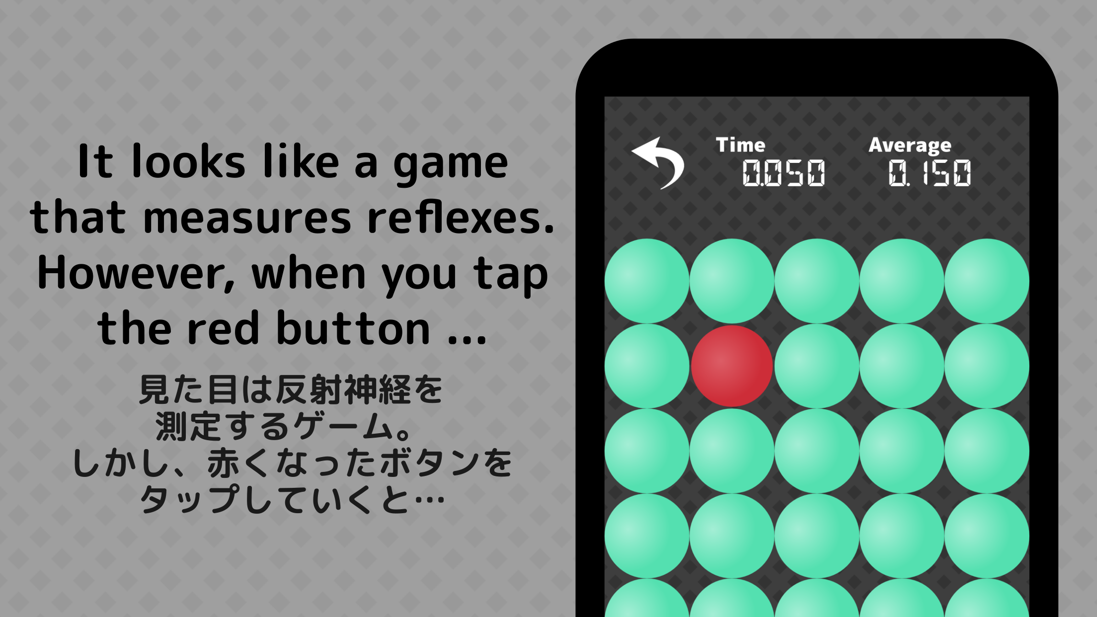 びっくり！反射神経測定？ スクリーンショット2 見た目は反射神経を測定するゲーム。しかし、赤くなったボタンをタップしていくと…