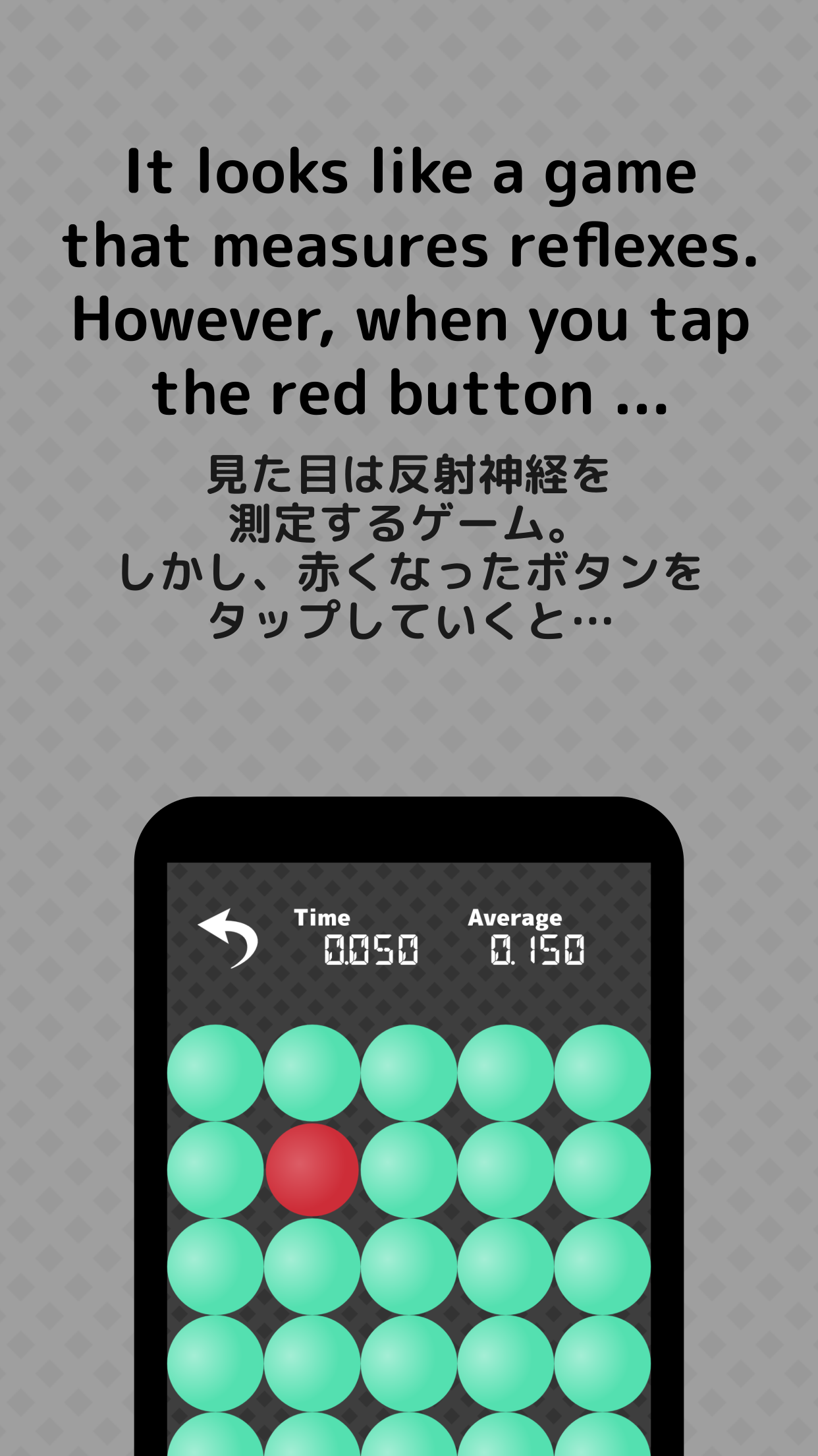 びっくり！反射神経測定？ スクリーンショット2 見た目は反射神経を測定するゲーム。しかし、赤くなったボタンをタップしていくと…